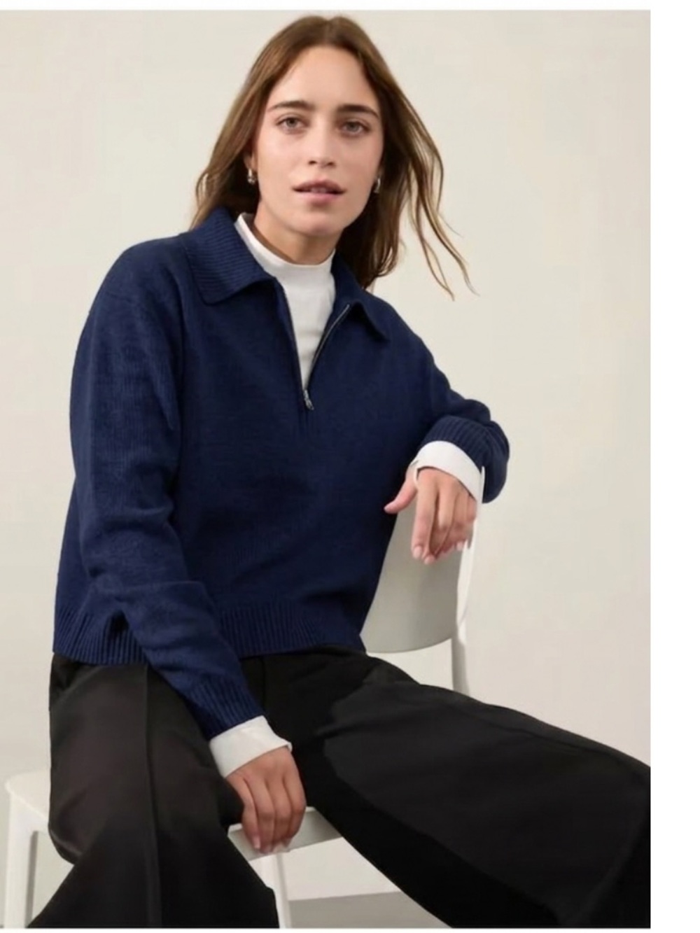 Athleta Alpine 1/4 Zip Sweater in Extra Fine Merino Wool Cashmere Navy Small